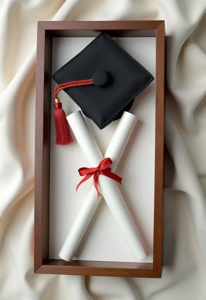 29 Graduation Shadow Box Ideas That Preserve Memories Forever - 1. Classic Diploma and Tassel Display