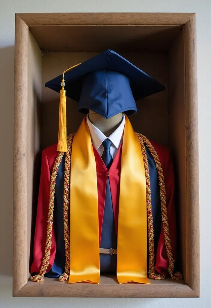 29 Graduation Shadow Box Ideas That Preserve Memories Forever - 5. Artfully Arranged Graduation Gear