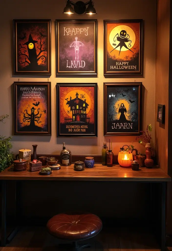 29 Halloween Decoration Ideas Indoor That Transform Your Space Spooky and Fun - 13. Creepy Art Gallery
