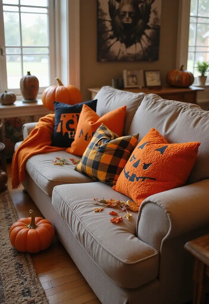 29 Halloween Decoration Ideas Indoor That Transform Your Space Spooky and Fun - 19. Halloween-Themed Throw Pillows