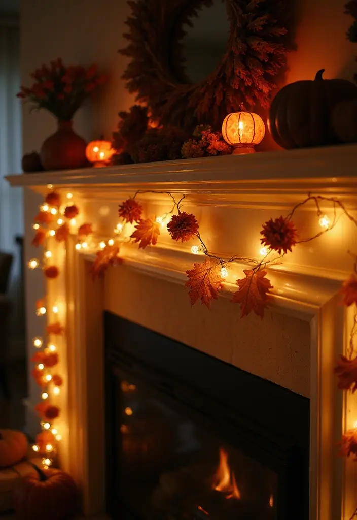 29 Halloween Decoration Ideas Indoor That Transform Your Space Spooky and Fun - 27. Fall-Themed Fairy Lights