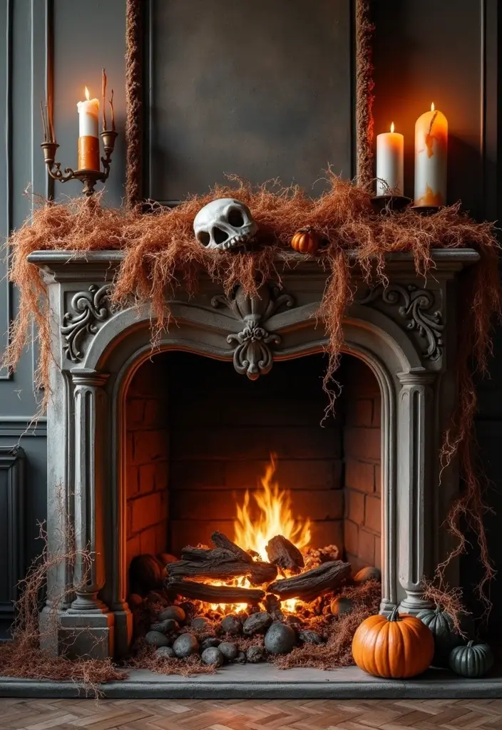 29 Halloween Decoration Ideas Indoor That Transform Your Space Spooky and Fun - 3. Haunted Mantel Display