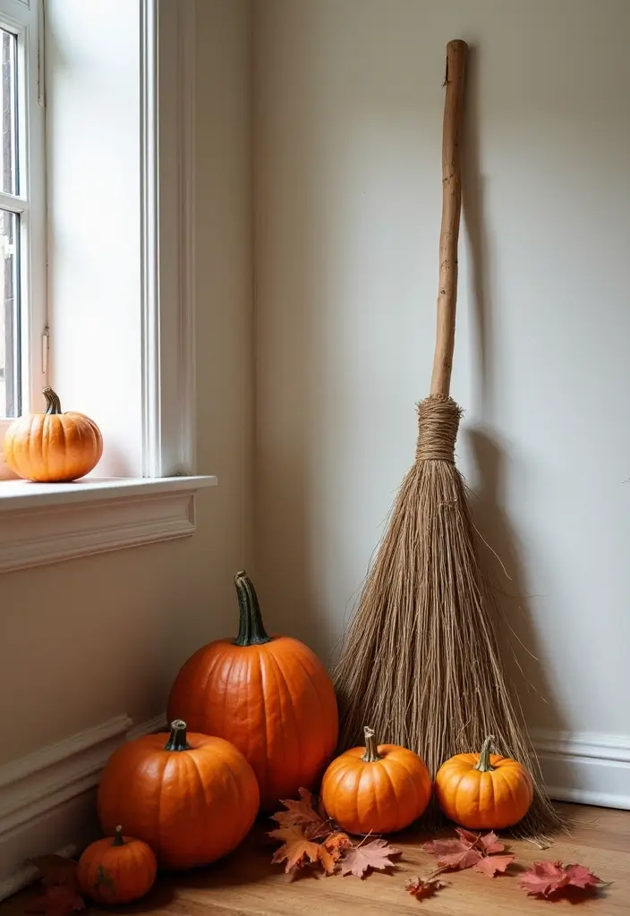 29 Halloween Decoration Ideas Indoor That Transform Your Space Spooky and Fun - 8. Witch's Broomstick Display