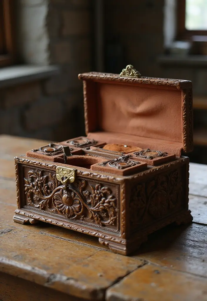 29 Jewellery Box Ideas That Are Stylish, Functional, and Handmade - 1. Ornate Vintage Wooden Box