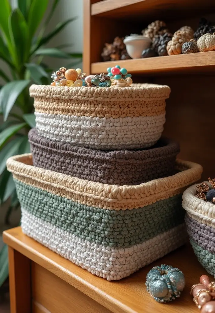 29 Jewellery Box Ideas That Are Stylish, Functional, and Handmade - 12. Stacked Storage Baskets