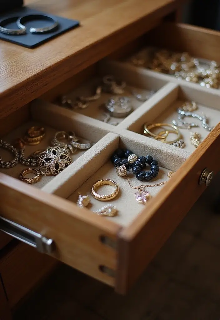 29 Jewellery Box Ideas That Are Stylish, Functional, and Handmade - 14. Charming Wooden Drawer Dividers