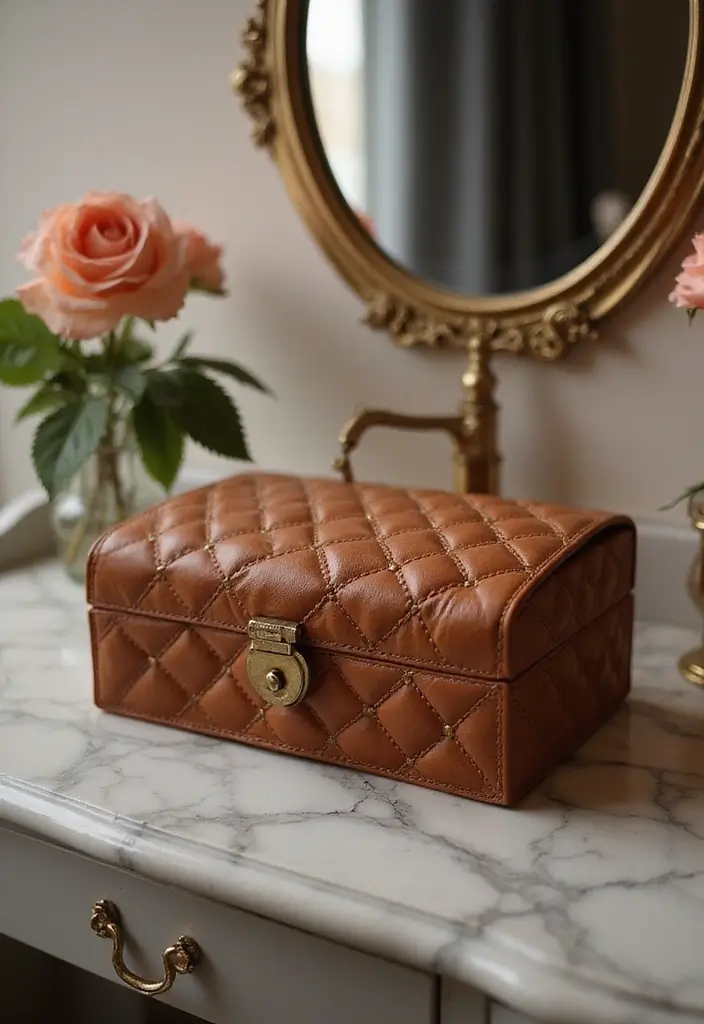 29 Jewellery Box Ideas That Are Stylish, Functional, and Handmade - 17. Quilted Leather Box