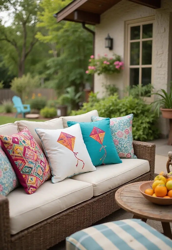 29 Kite Decoration Ideas That Make Flying Fun, Colorful, and Unique - 23. Kite-Inspired Throw Pillows