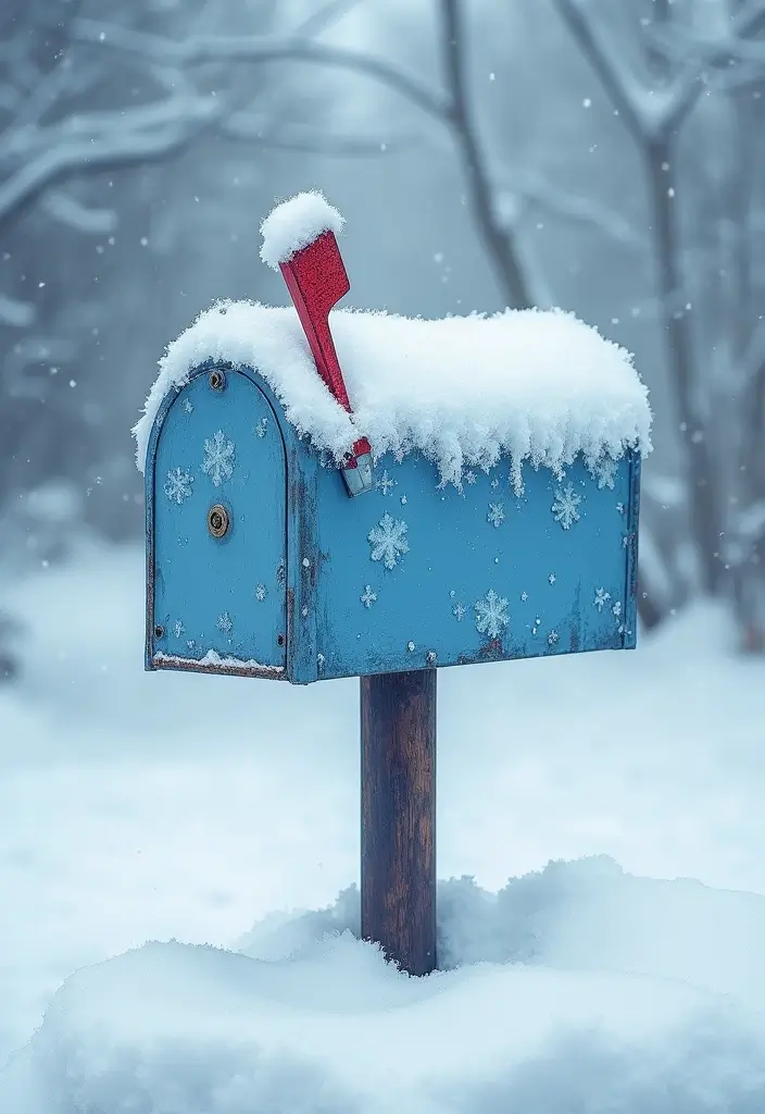 29 Mailbox Painting Ideas That Instantly Upgrade Your Home Curb Appeal - 1. Seasonal Snowflakes