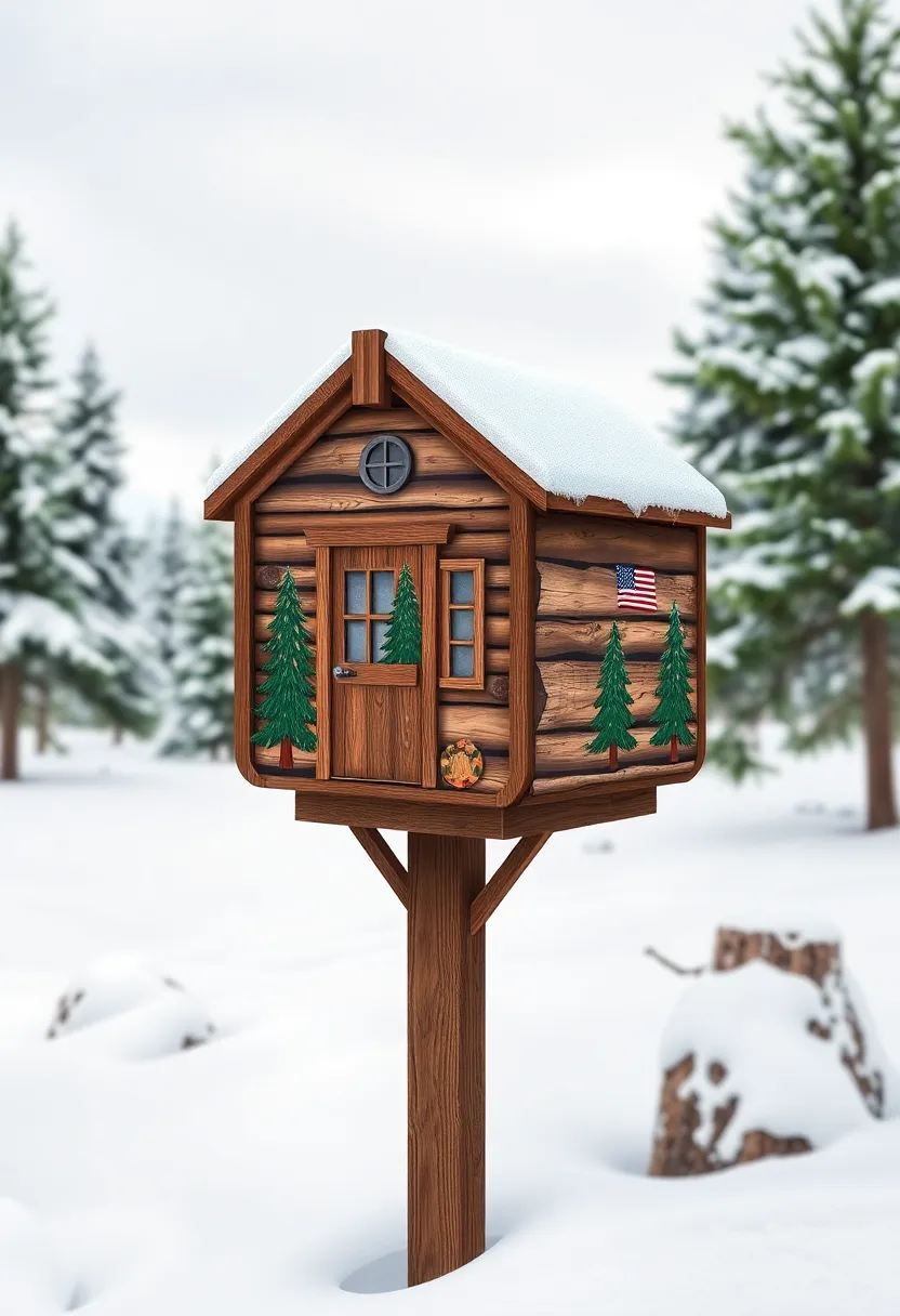 29 Mailbox Painting Ideas That Instantly Upgrade Your Home Curb Appeal - 22. Cozy Winter Cabin