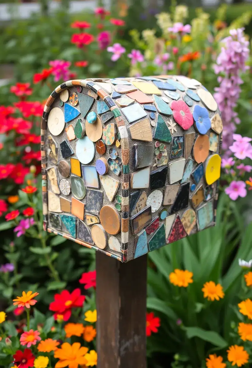 29 Mailbox Painting Ideas That Instantly Upgrade Your Home Curb Appeal - 24. Mosaic Art Mailbox