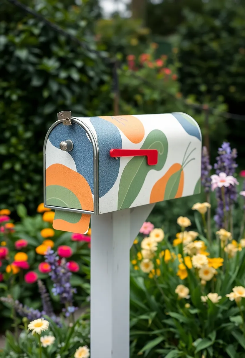 29 Mailbox Painting Ideas That Instantly Upgrade Your Home Curb Appeal - 28. Nature-Inspired Abstracts