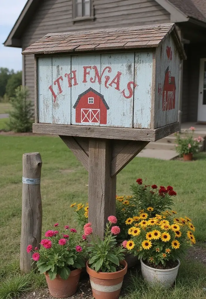 29 Mailbox Painting Ideas That Instantly Upgrade Your Home Curb Appeal - 7. Rustic Farmhouse Charm