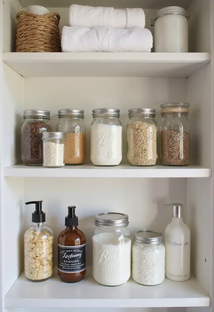 29 Mason Jar Craft Ideas That Transform Jars Into Stylish Decor 95 29 Mason Jar Craft Ideas That Transform Jars Into Stylish Decor - 15. Bathroom Storage