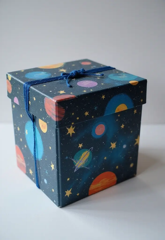 29 Painted Gift Box Ideas That Make Presents Stand Out - 17. Space-Themed Designs