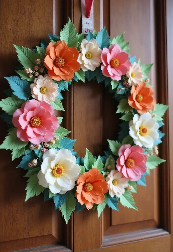 29 Paper Flower Decoration Ideas That Bring Color and Beauty to Any Space - 1. Whimsical Paper Flower Wreath