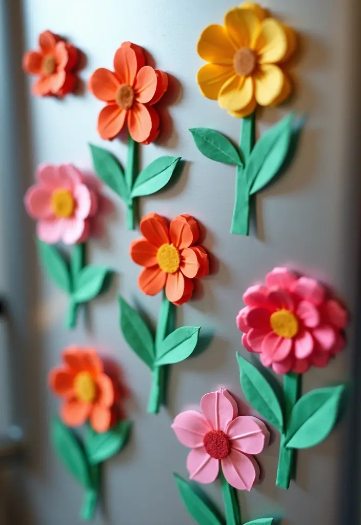 29 Paper Flower Decoration Ideas That Bring Color and Beauty to Any Space - 15. Unique Paper Flower Fridge Magnets