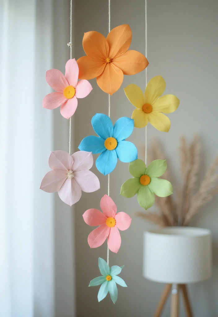 29 Paper Flower Decoration Ideas That Bring Color and Beauty to Any Space - 16. Beautiful Paper Flower Mobile
