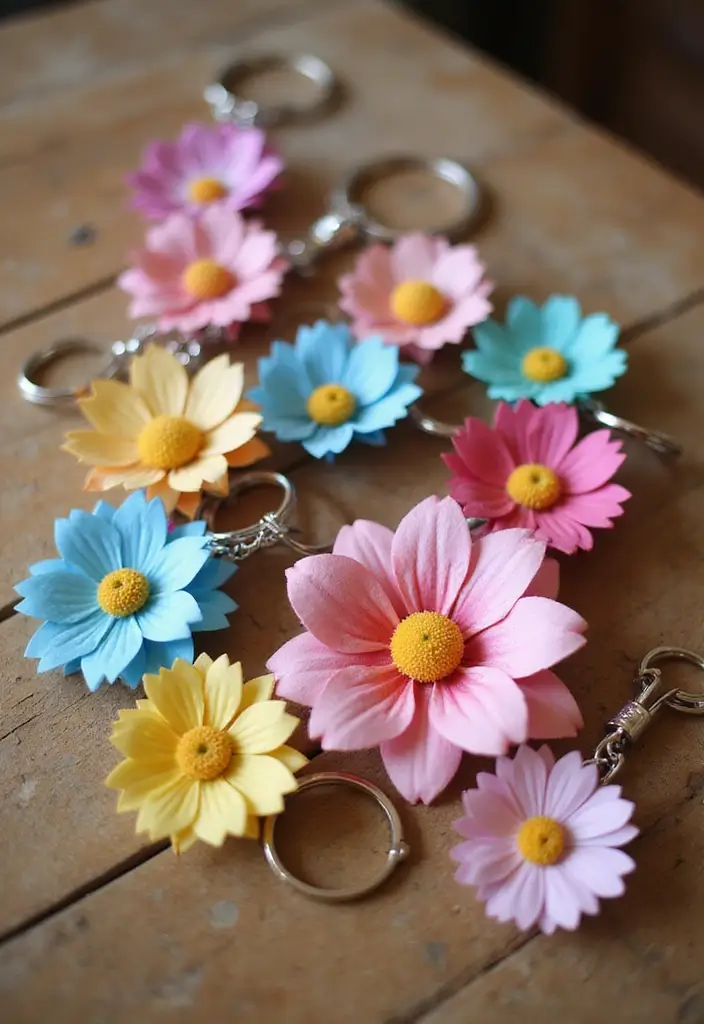 29 Paper Flower Decoration Ideas That Bring Color and Beauty to Any Space - 19. Charming Paper Flower Keychains