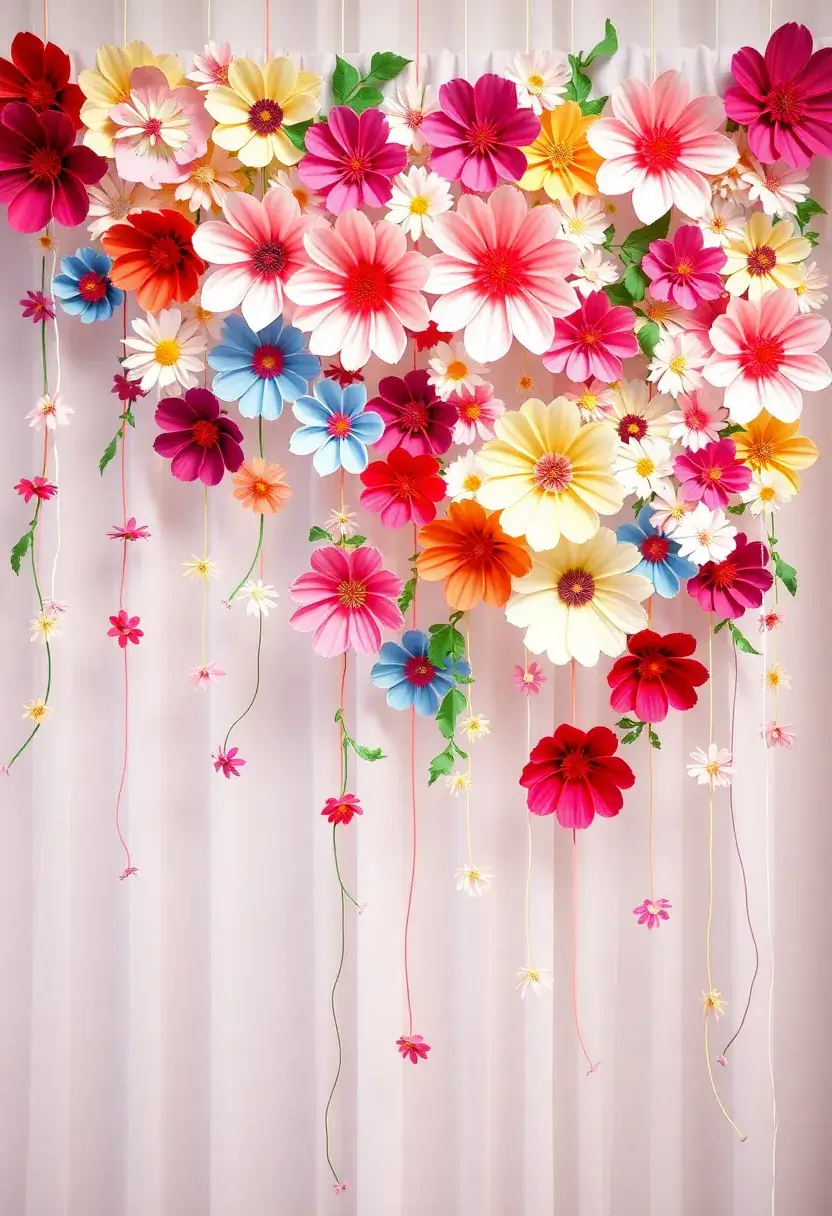 29 Paper Flower Decoration Ideas That Bring Color and Beauty to Any Space - 23. Stunning Paper Flower Curtain