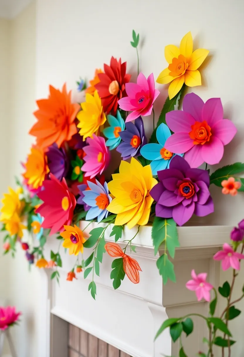 29 Paper Flower Decoration Ideas That Bring Color and Beauty to Any Space - 26. Eye-catching Paper Flower Mantle Decor