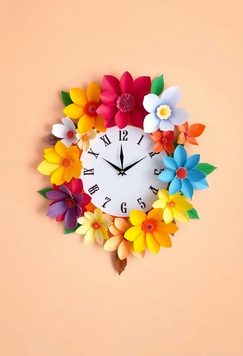 29 Paper Flower Decoration Ideas That Bring Color and Beauty to Any Space - 27. Unique Paper Flower Wall Clocks