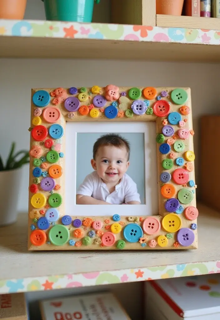 29 Photo Frame Craft Ideas That Personalize Memories Beautifully - 10. Button Frame