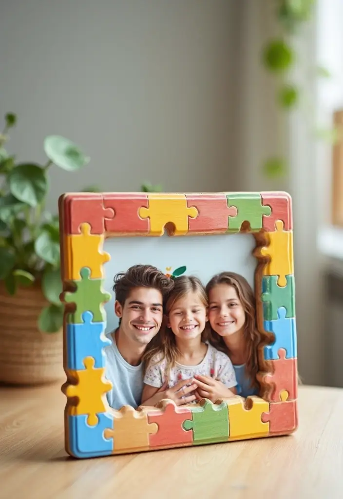 29 Photo Frame Craft Ideas That Personalize Memories Beautifully - 14. Puzzle Piece Frame