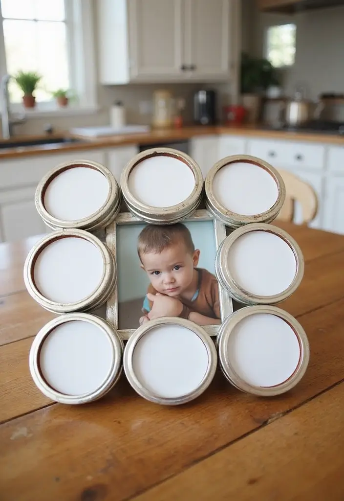 29 Photo Frame Craft Ideas That Personalize Memories Beautifully - 16. Mason Jar Lid Frame