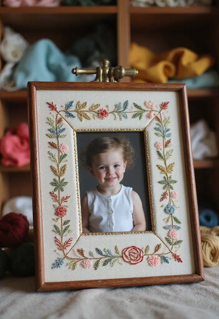 29 Photo Frame Craft Ideas That Personalize Memories Beautifully - 21. Embroidered Frame