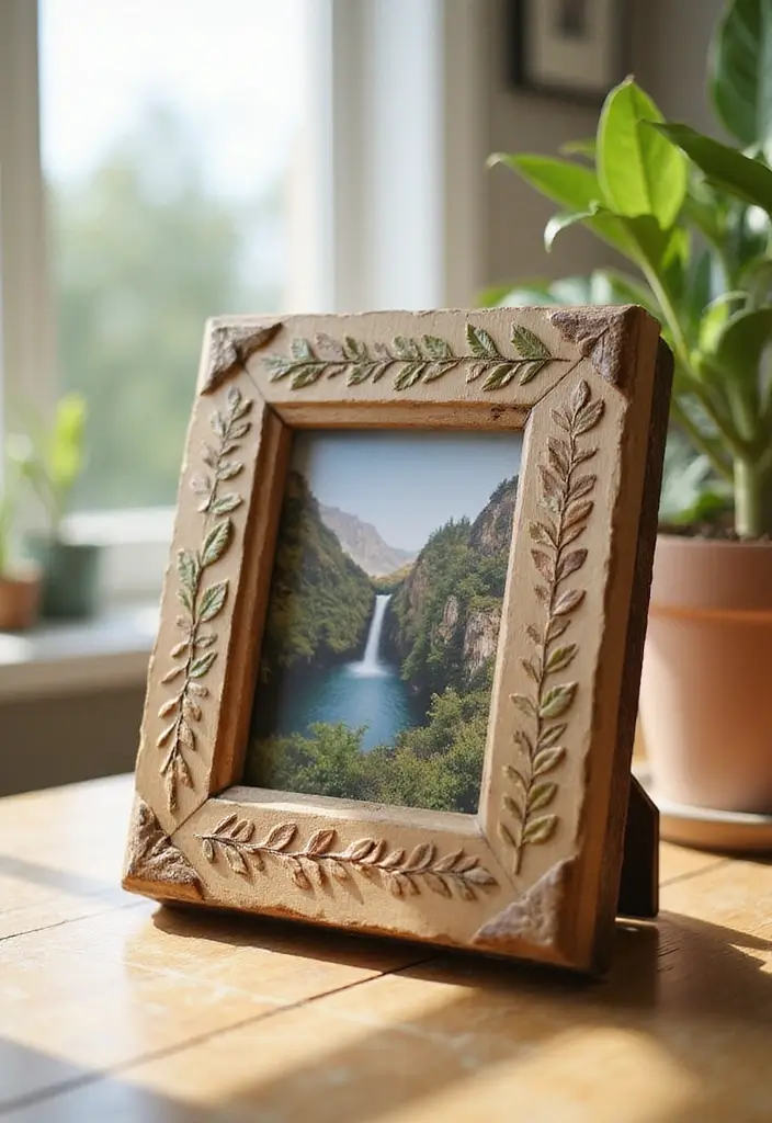 29 Photo Frame Craft Ideas That Personalize Memories Beautifully - 22. Leaf Imprint Frame