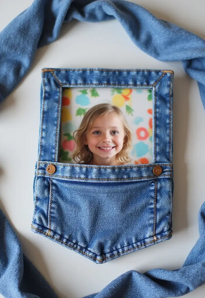 29 Photo Frame Craft Ideas That Personalize Memories Beautifully - 5. Denim Pocket Frame