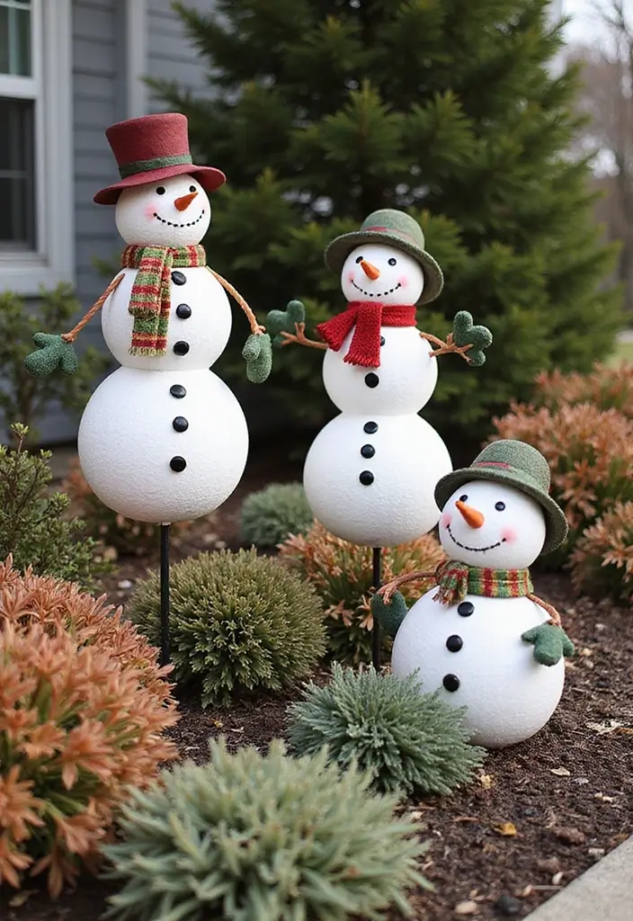 29 Snowman Craft Ideas That Are Fun, Festive, and Cute - 13. Snowman Garden Stakes
