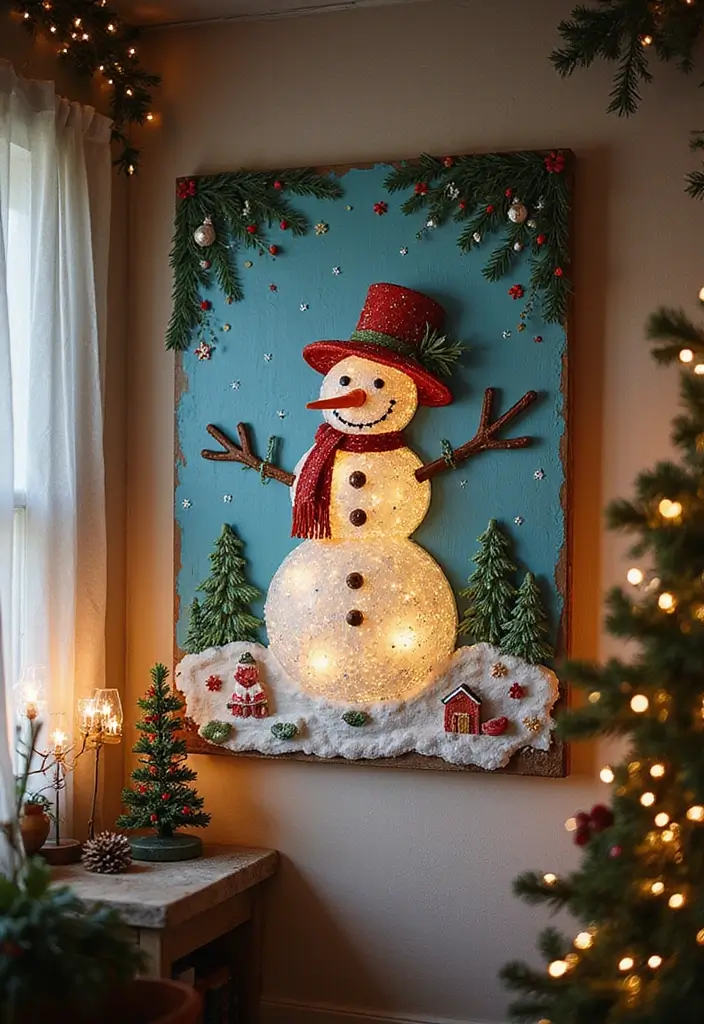 29 Snowman Craft Ideas That Are Fun, Festive, and Cute - 14. Snowman Wall Art
