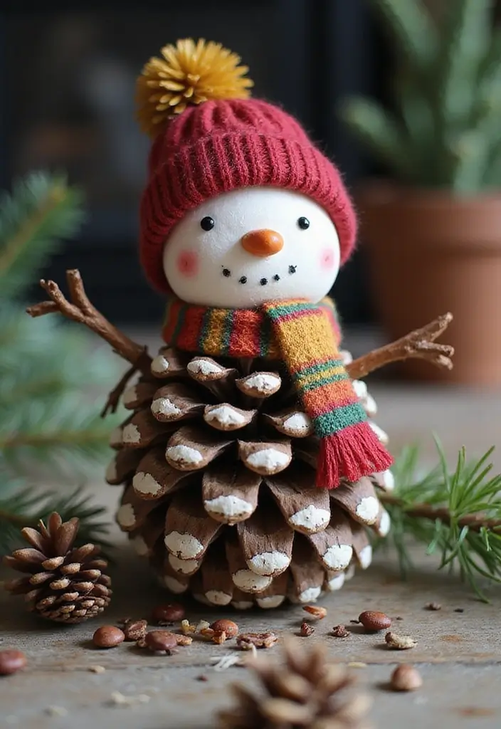 29 Snowman Craft Ideas That Are Fun, Festive, and Cute - 2. Pinecone Snowman