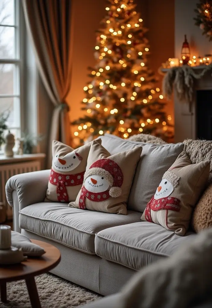 29 Snowman Craft Ideas That Are Fun, Festive, and Cute - 9. Snowman Pillow Decorations