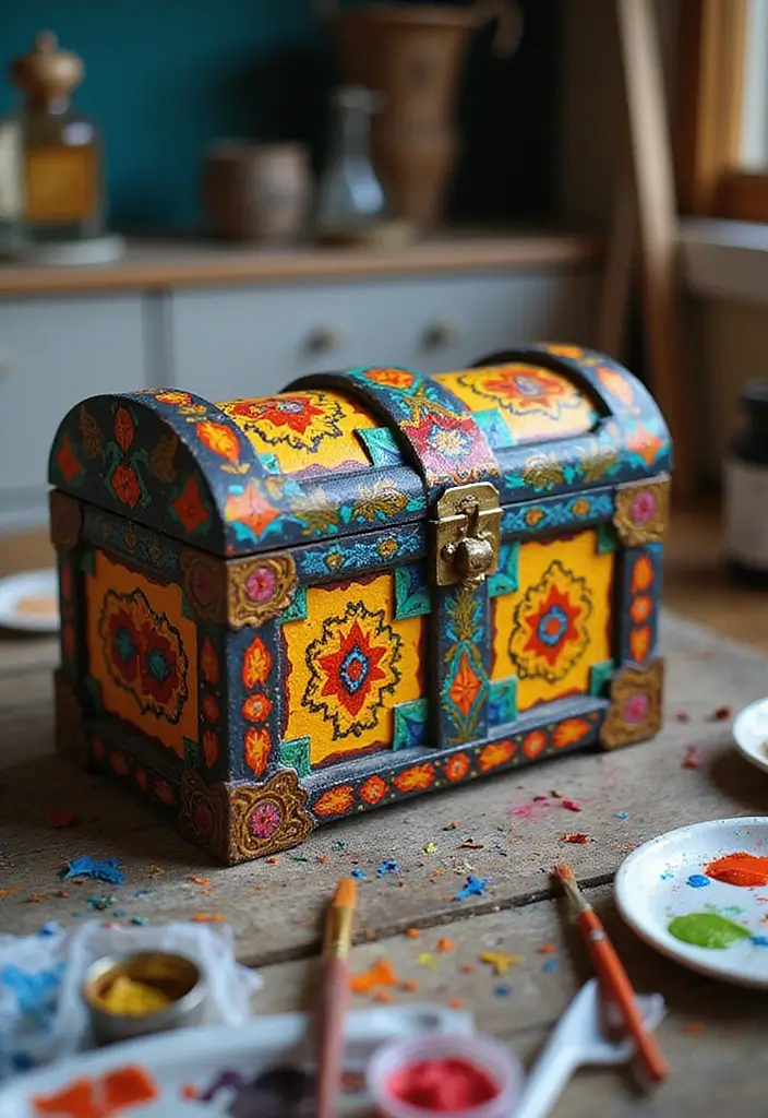29 Treasure Box Ideas That Keep Special Items Safe and Fun - 1. Painted Wooden Treasure Box