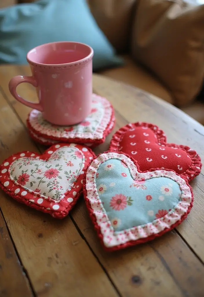 29 Valentines Craft Ideas That Make Gifts Extra Special - 18. Fabric Heart Coasters