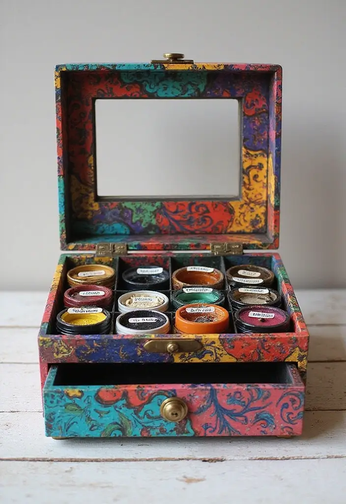 29 Wooden Jewelry Box Painting Ideas That Are Stylish and Personalized - 19. Art Supplies Organizer