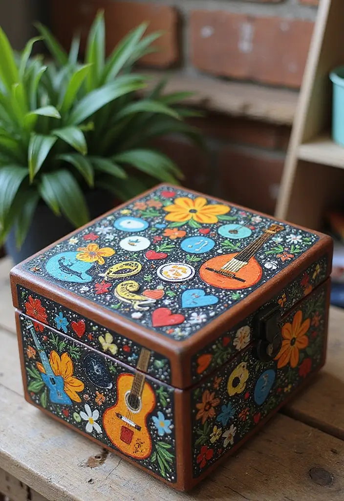 29 Wooden Jewelry Box Painting Ideas That Are Stylish and Personalized - 20. Music Vibes
