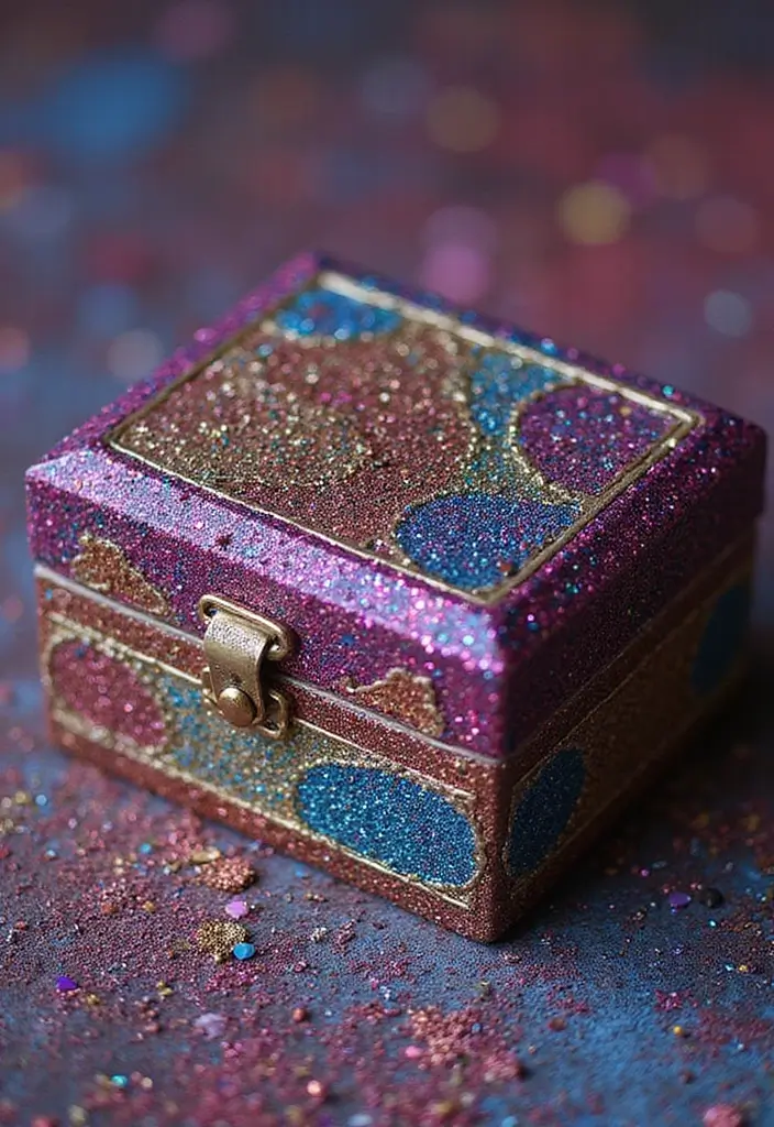 29 Wooden Jewelry Box Painting Ideas That Are Stylish and Personalized - 24. DIY Glitter Box