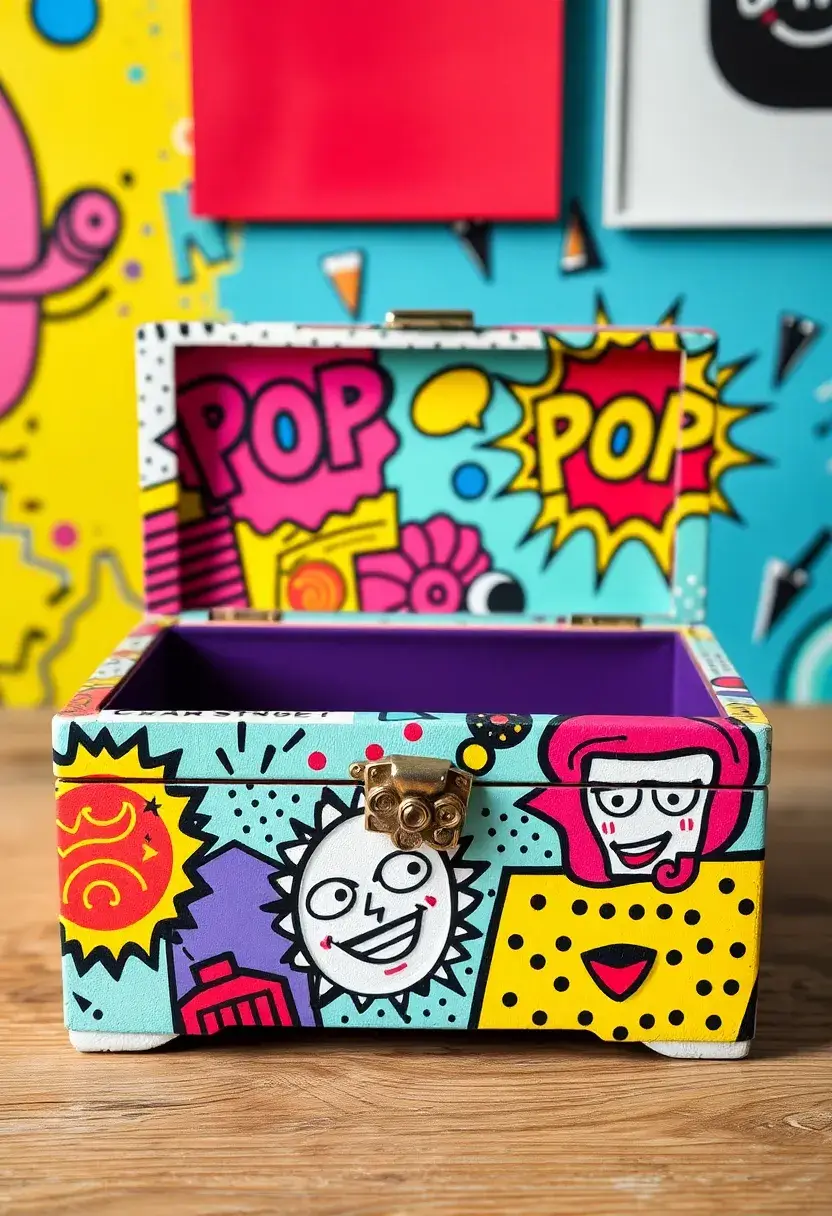 29 Wooden Jewelry Box Painting Ideas That Are Stylish and Personalized - 26. Retro Pop Art