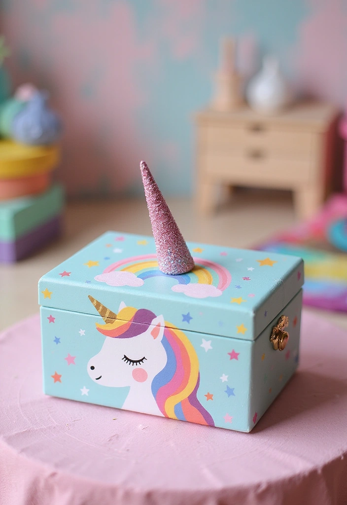 29 Wooden Jewelry Box Painting Ideas That Are Stylish and Personalized - 3. Magical Unicorn Paradise