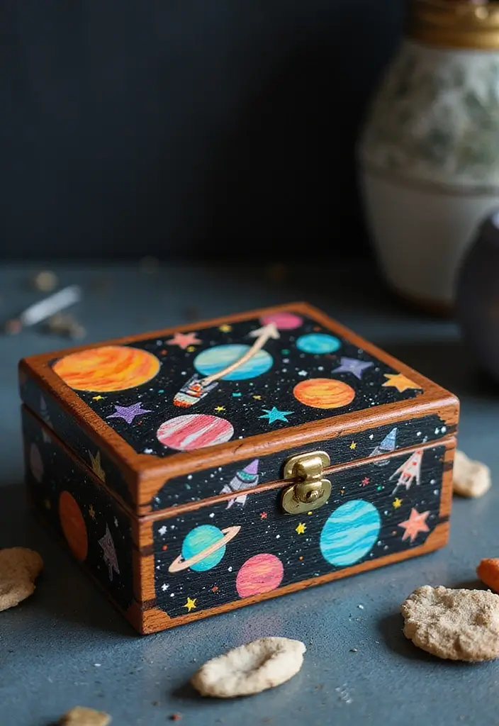 29 Wooden Jewelry Box Painting Ideas That Are Stylish and Personalized - 4. Space Explorer