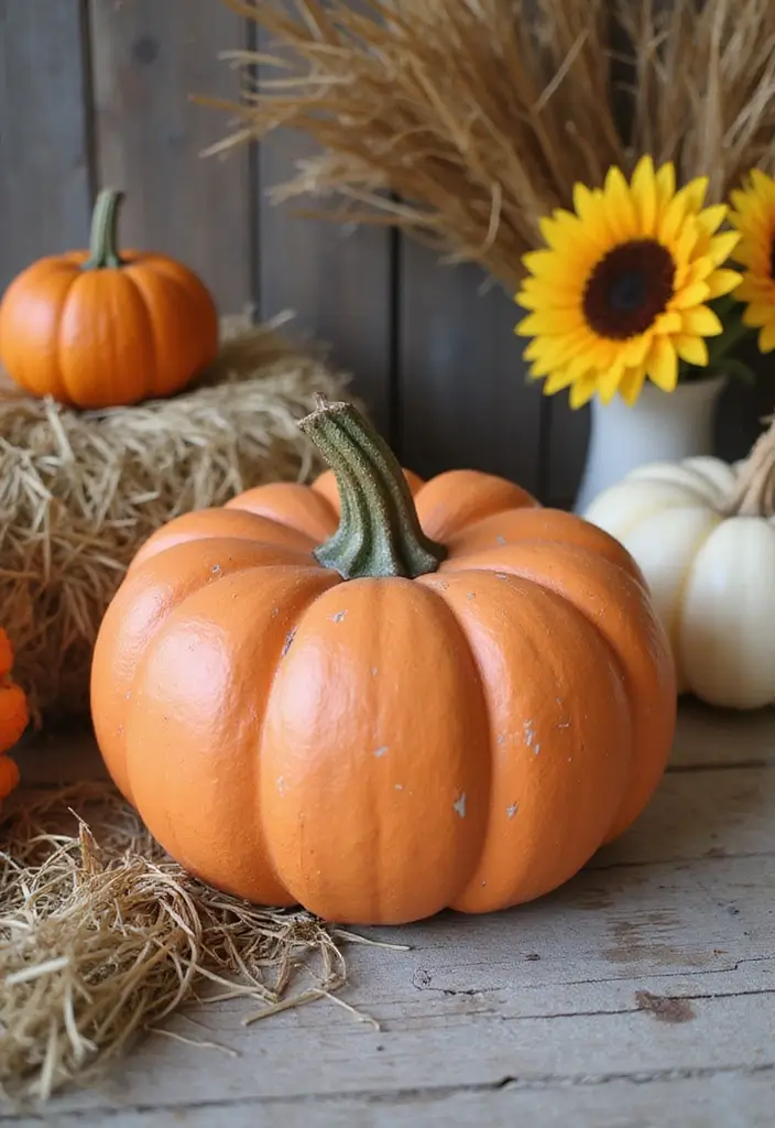 29 Wooden Pumpkin Painting Ideas That Add Rustic Charm to Your Home - 1. Classic Orange Farmhouse