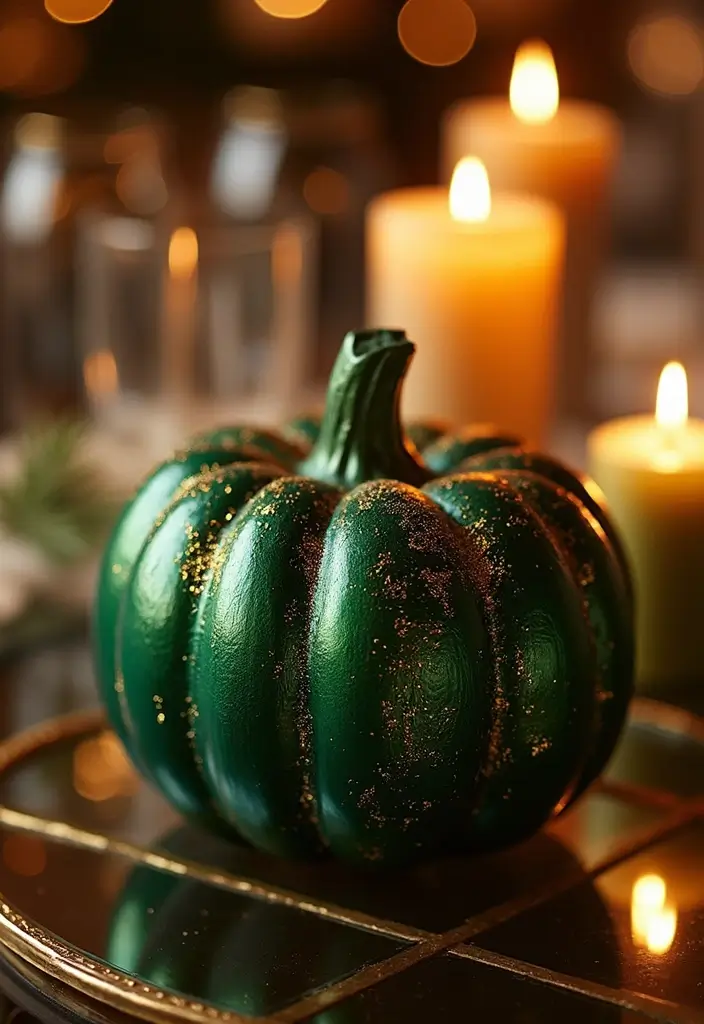 29 Wooden Pumpkin Painting Ideas That Add Rustic Charm to Your Home - 10. Metallic Glitter Pumpkin