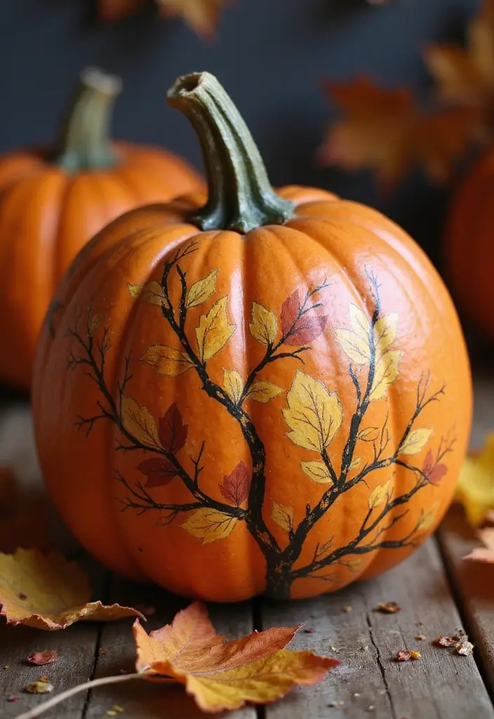 29 Wooden Pumpkin Painting Ideas That Add Rustic Charm to Your Home - 12. Nature-Inspired Pumpkin