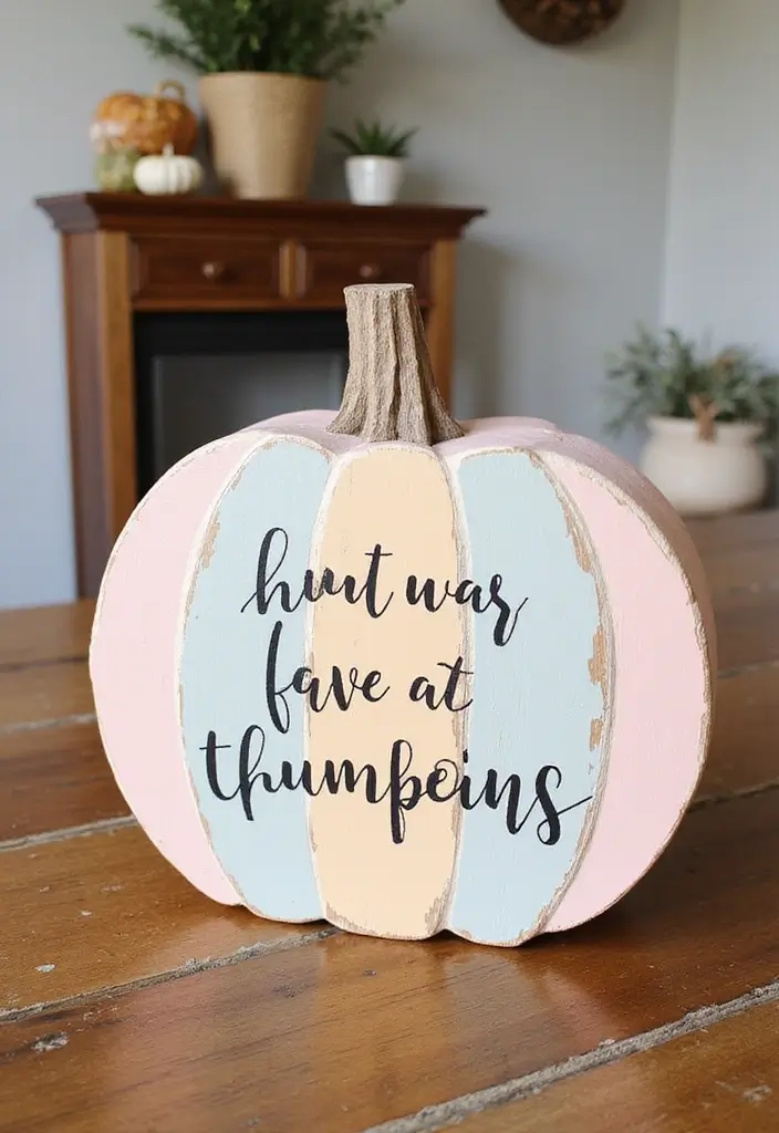29 Wooden Pumpkin Painting Ideas That Add Rustic Charm to Your Home - 17. DIY Painted Quote Pumpkin