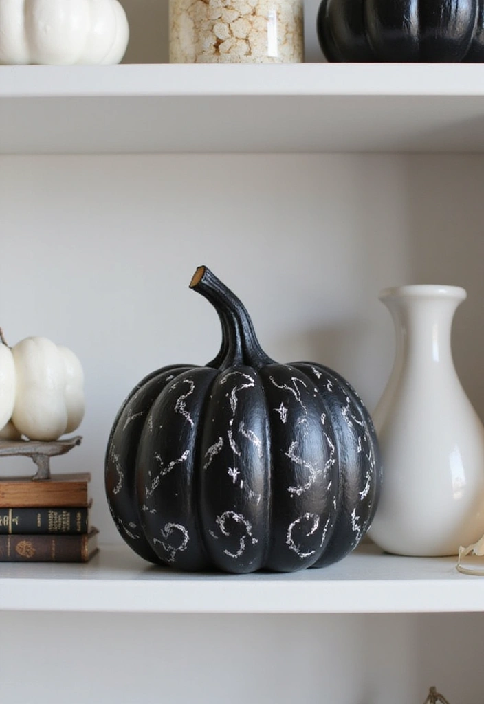 29 Wooden Pumpkin Painting Ideas That Add Rustic Charm to Your Home - 18. Minimalist Black and White Pumpkin