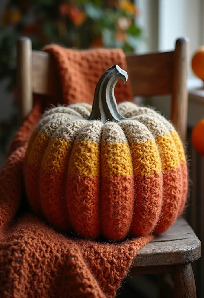 29 Wooden Pumpkin Painting Ideas That Add Rustic Charm to Your Home - 23. Upcycled Sweater Pumpkin